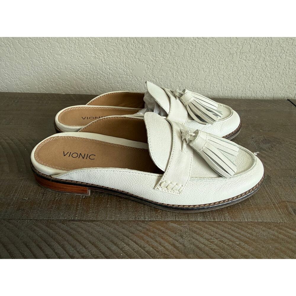 NEW Vionic Reagan Loafer Mule Slide Women's Shoes Sz 7.5 White Preppy Tassel - Picture 2 of 11